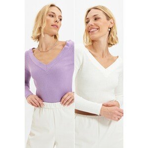 Trendyol White-Lilac Knitwear Sweater