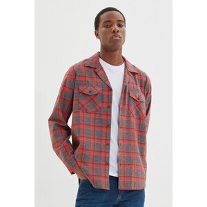 Trendyol Red Men's Regular Fit Top Collar Double Pocket Covered Lumberjack Plaid Shirt