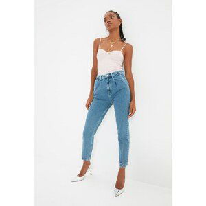 Trendyol Blue Pleated High Waist Mom Jeans