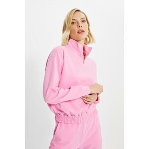 Trendyol Pink Basic Stand Up Collar Zippered Knitted Slim Sweatshirt
