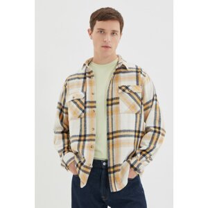 Trendyol Mustard Mens Relax Fit Shirt Collar Lumberjack Plaid Double Covered Long Sleeve Shirt with Pocket