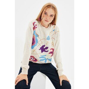 Trendyol Stone Crew Neck Jacquard Knitwear Sweater