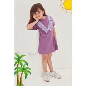 Trendyol Purple Brode Detailed Girl Knitted Dress