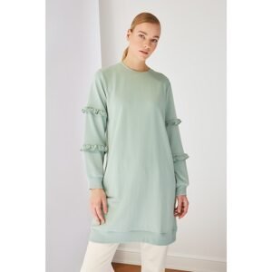 Trendyol Green Crew Neck Sleeves Frilly Knitted Tunic