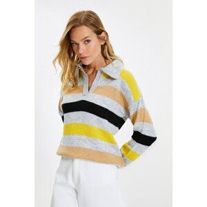 Trendyol Gray Polo Collar Color Block Knitwear Sweater
