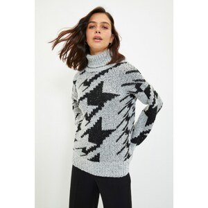 Trendyol Gray Turtleneck Jacquard Knitwear Sweater