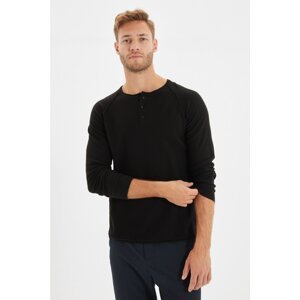 Trendyol Black Men's Slim Fit Crew Neck Button Detailed Sweater