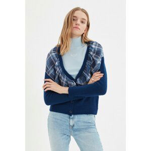 Trendyol Navy Ruffle Detailed Knitwear Cardigan