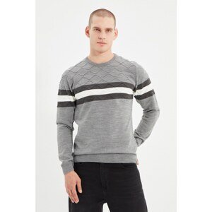 Trendyol Gray Men's Slim Fit Crew Neck Striped Paneled Knitwear Sweater