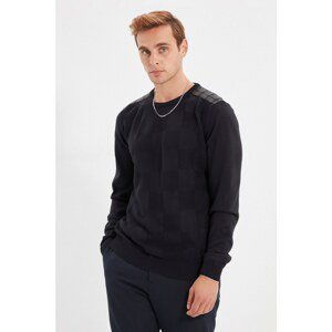 Trendyol Navy Blue Men's Slim Fit Crew Neck Shoulder Detailed Jacquard Sweater