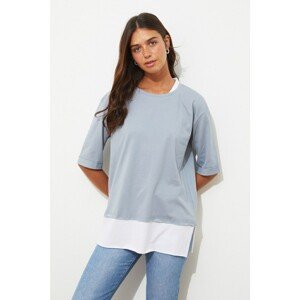 Trendyol Gray Single Jersey Piece Detailed Boyfriend Knitted T-Shirt
