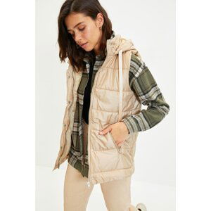 Trendyol Beige Hooded Quilted Vest