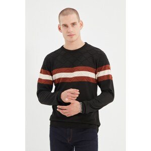 Trendyol Black Men's Slim Fit Crew Neck Striped Paneled Knitwear Sweater