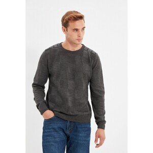 Trendyol Anthracite Men's Slim Fit Crew Neck Shoulder Detailed Jacquard Sweater