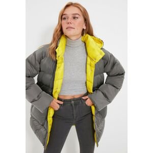 Trendyol Gray Oversize Hooded Yellow Lined Inflatable Coat