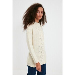 Trendyol Beige Stand Up Collar Knitted Detailed Knitwear Sweater