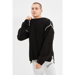 Trendyol Black Oversize Crew Neck Piping Detailed Knitwear Sweater