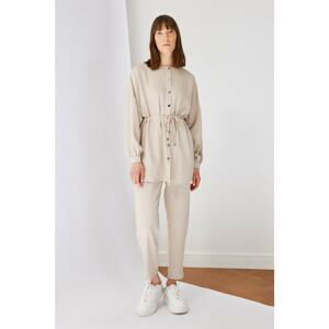 Trendyol Beige Tie Waist Shirt-Pants Weave Suit