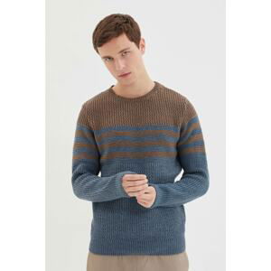 Trendyol Indigo Men's Slim Fit Crew Neck Paneled Knitwear Sweater