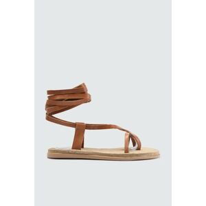 Trendyol Genuine Leather Tobacco Tied Women's Sandals