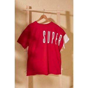 Trendyol Red Printed Boyfriend Knitted T-Shirt