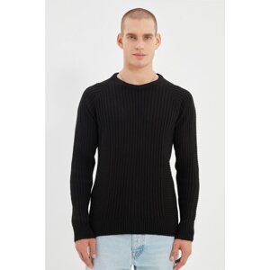Trendyol Black Men's Slim Fit Crew Neck Tire Knitted Wool Sweater