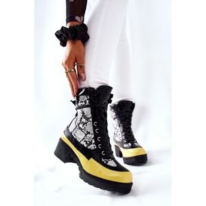 Leather Snakeskin Boots Black and Yellow Meridiah