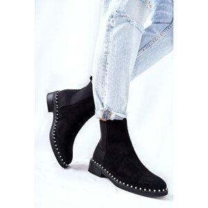Suede Slipper Boots with Pearls Black Jilanna