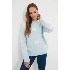 Trendyol Blue Crew Neck Cloud Patterned Knitwear Sweater