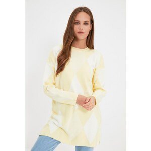 Trendyol Yellow Crew Neck Diamond Patterned Long Knitwear Sweater