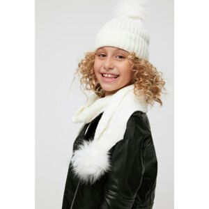 Trendyol White Pompom Girls Scarf Beanie Set