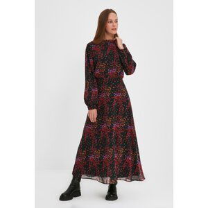 Trendyol Black Stand Up Collar Floral Lined Dress