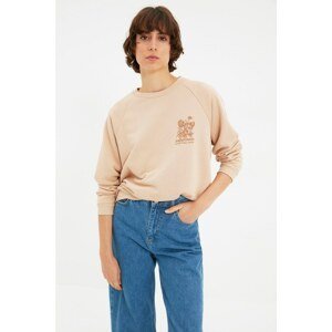 Trendyol Beige Printed Basic Thin Knitted Sweatshirt