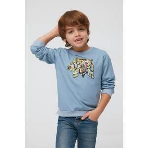 Trendyol Blue Printed Basic Boy Knitted Slim Sweatshirt
