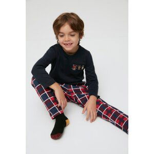 Trendyol Navy Blue Printed Boy Knitted Pajamas Set