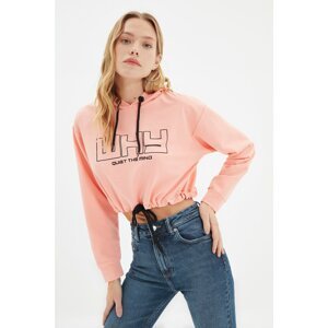 Trendyol Pink Printed Crop Knitted Sweatshirt