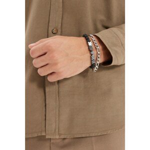 Trendyol Black-Grey Men's 2-Pack Steel and Natural Stone Combination Bracelet