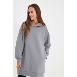 Trendyol Gray Hooded Scuba Knitted Sweatshirt