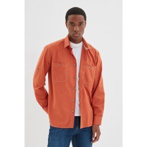Trendyol Orange Men's Relax Fit Shirt Collar Double Pocket Epaulette Contrast Stitched Shirt