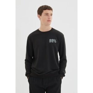 Trendyol Black Men Regular Fit Crew Neck Printed Label Appliqué Sweatshirt