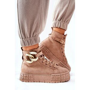 High Sneakers On A Platform Dark Beige Evenia