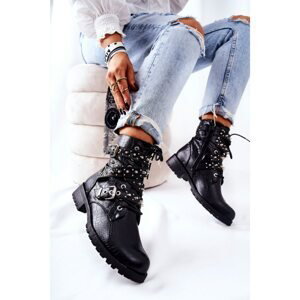 Leather Strapless Boots with Animal Pattern Black Kepherine