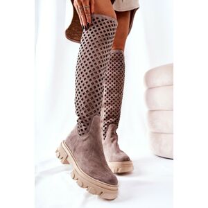 Suede openwork boots Light brown Kallede