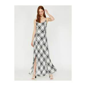 Koton Plaid Slit Long Dress