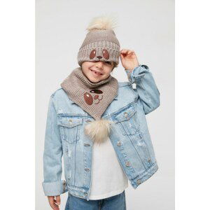 Trendyol Brown Embroidered Boys Scarf Beanie Set