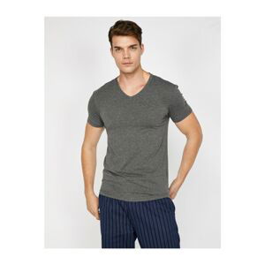 Koton Men's Gray V-Neck Short Sleeve T-Shirt