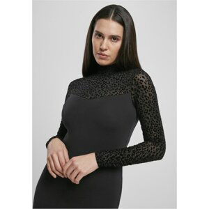 Ladies Flock Lace Turtle Neck Dress Black