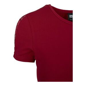 Ladies Lace Shoulder Striped Tee Burgundy