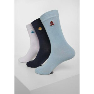 Fun Embroidery Socks 3-Pack White/light Blue/navy