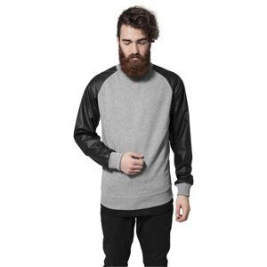 Imitation Raglan Leather Crew Grey/Bl